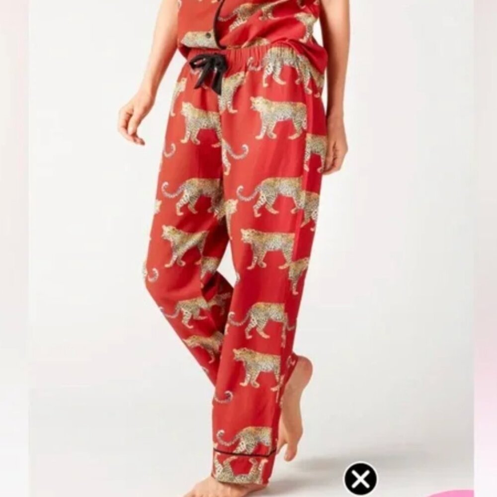 Katie Kime Sz‎ S Cheetah Pajama Pants Red Jungle Animal Cotton Blend